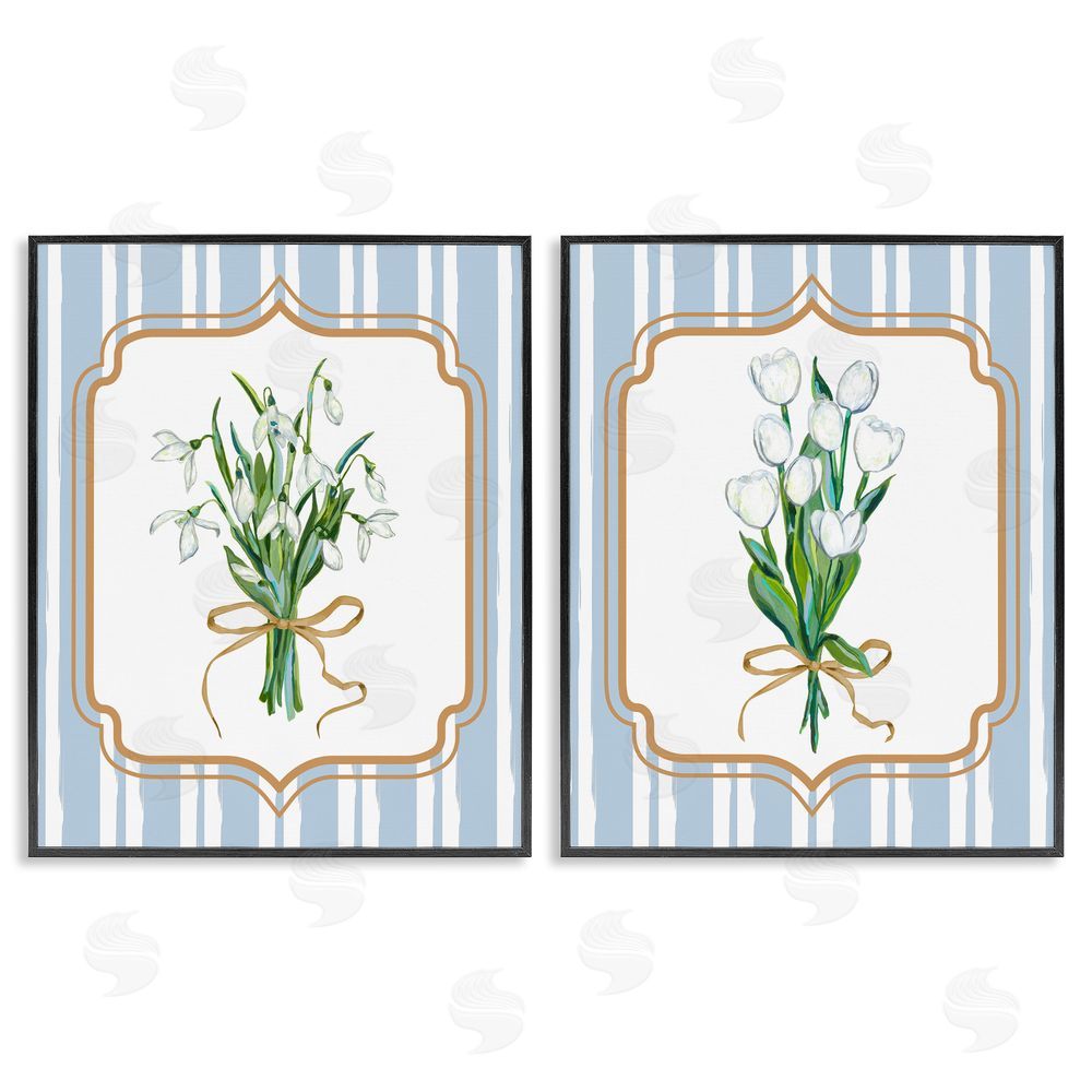 Adonna Ebrahimi White Flowers Classic Stripes Black Framed Giclee Print Wall Art