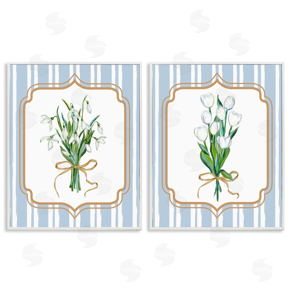 Adonna Ebrahimi White Flowers Classic Stripes White Framed Giclee Print Wall Art