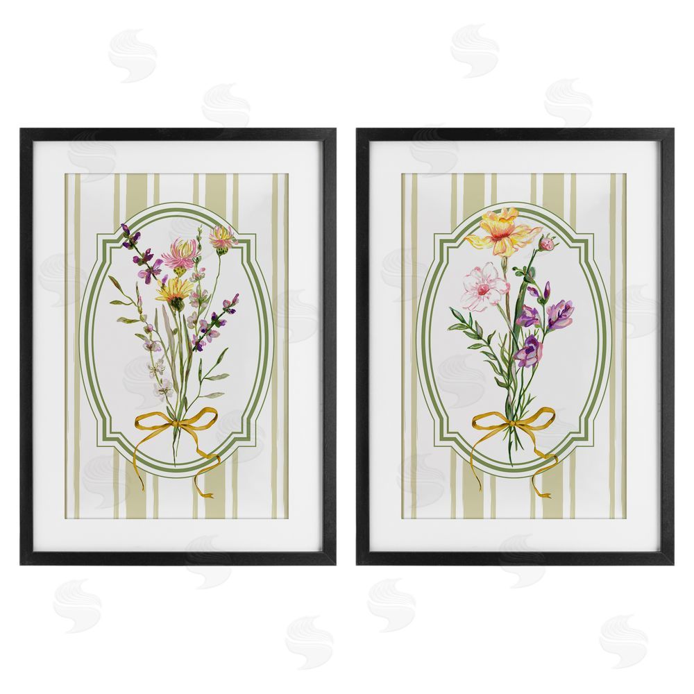 Adonna Ebrahimi Wildflower Bundles Classic Stripes Black Framed Print Under Glass Wall Art