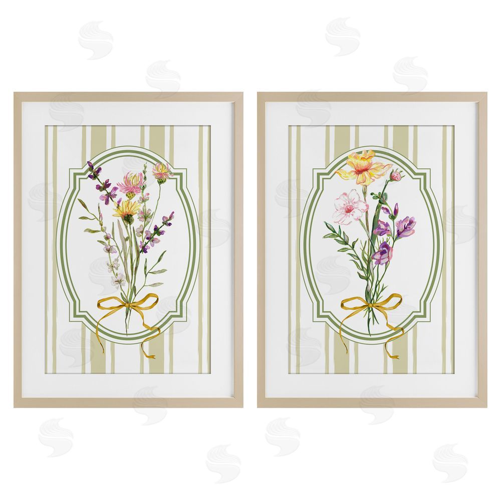 Adonna Ebrahimi Wildflower Bundles Classic Stripes Brown Framed Print Under Glass Wall Art