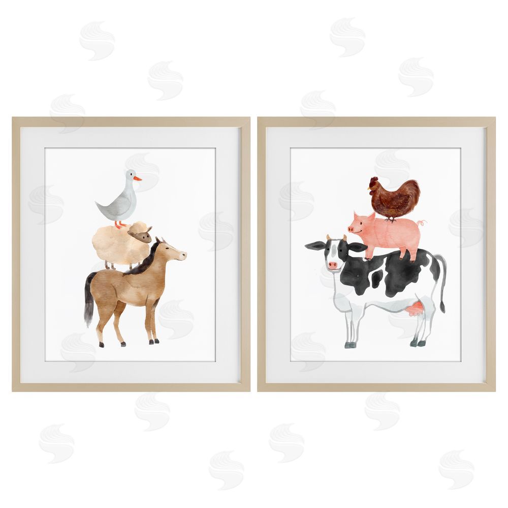 Kim Allen Whimsical Farm Life Stacks Birch Framed Print Under Glass Wall Art