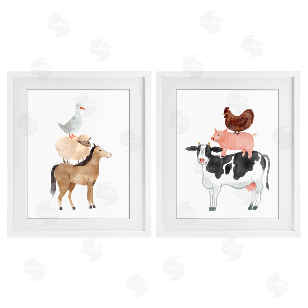 Kim Allen Whimsical Farm Life Stacks White Framed Print Under Glass Wall Art