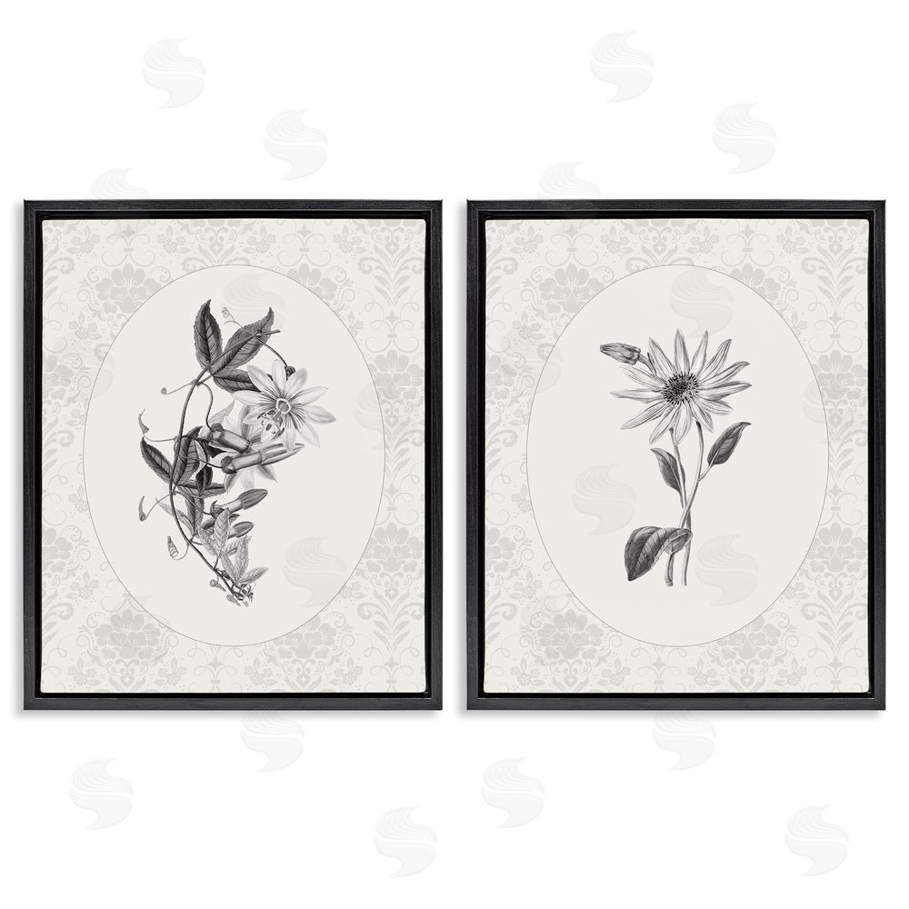 CAD Designs Vintage Flowers & Lace Black Floating Frame Canvas Wall Art Print