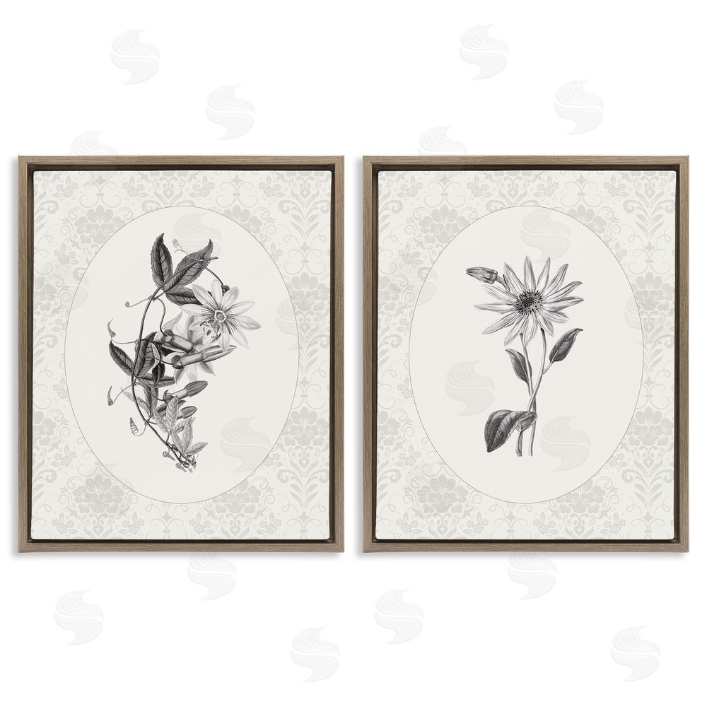 CAD Designs Vintage Flowers & Lace Brown Floating Frame Canvas Wall Art Print
