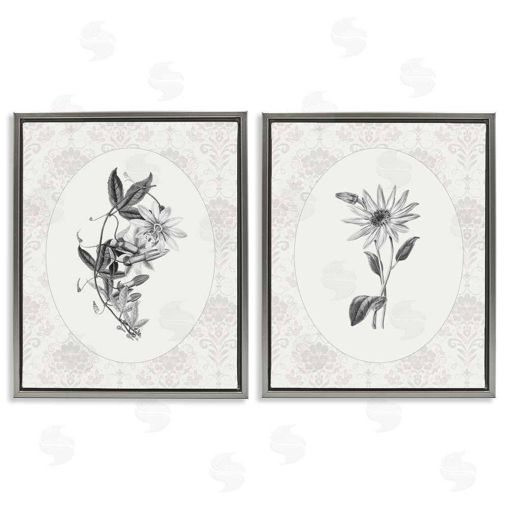 CAD Designs Vintage Flowers & Lace Gray Floating Frame Canvas Wall Art Print