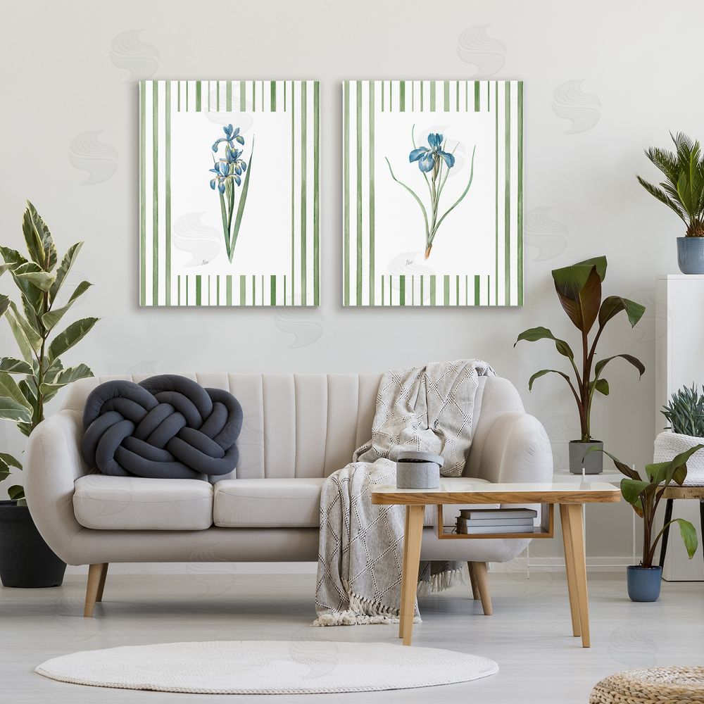 Nan Irises And Stripes Canvas Wall Art Print in Room