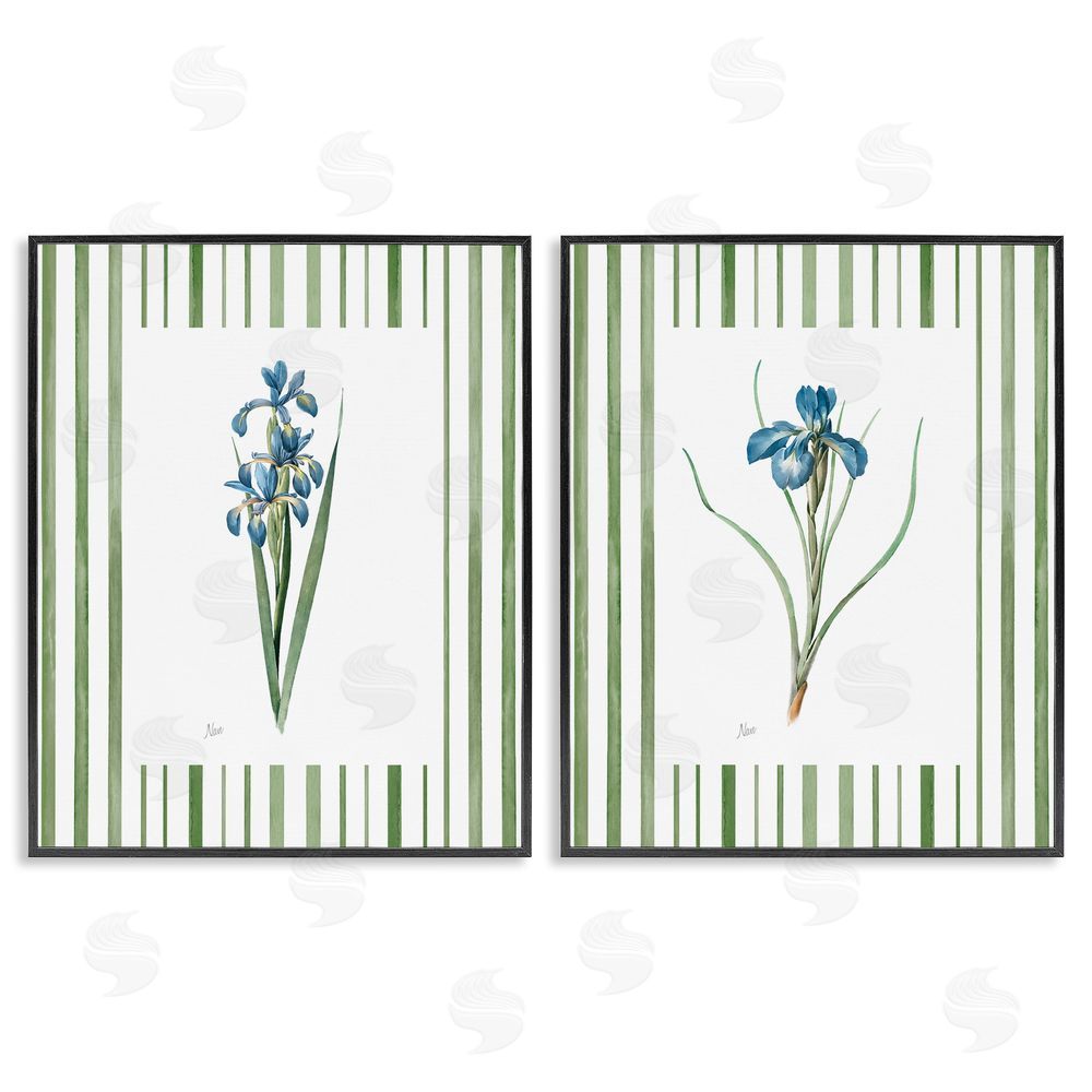 Nan Irises And Stripes Black Framed Giclee Wall Art Print