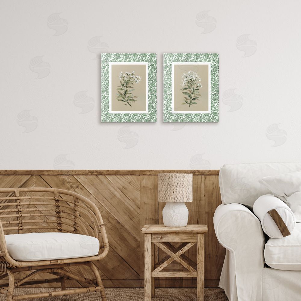 Carol Robinson Green Botanical Patterned Florals Canvas Wall Art Print in Room