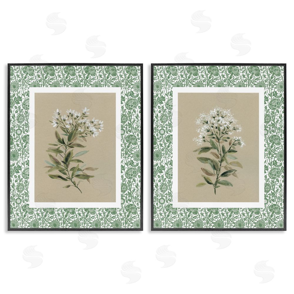 Carol Robinson Green Botanical Patterned Florals Black Framed Giclee Wall Art Print