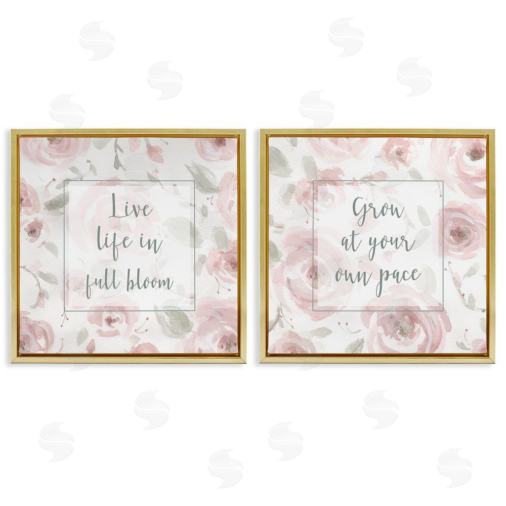Carol Robinson Full Bloom at Your Pace Florals Gold Floating Frame Canvas Wall Art Print