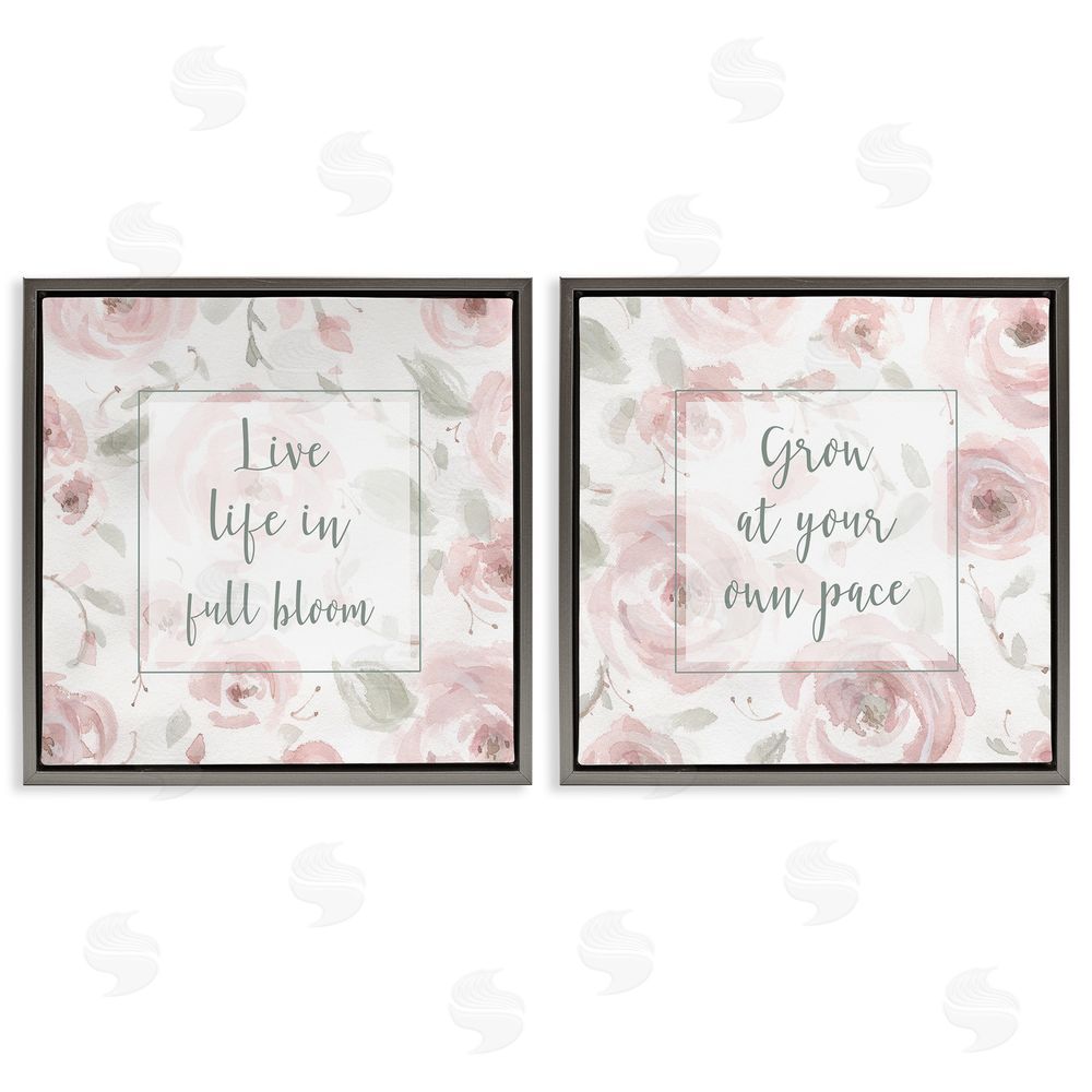 Carol Robinson Full Bloom at Your Pace Florals Gray Floating Frame Canvas Wall Art Print
