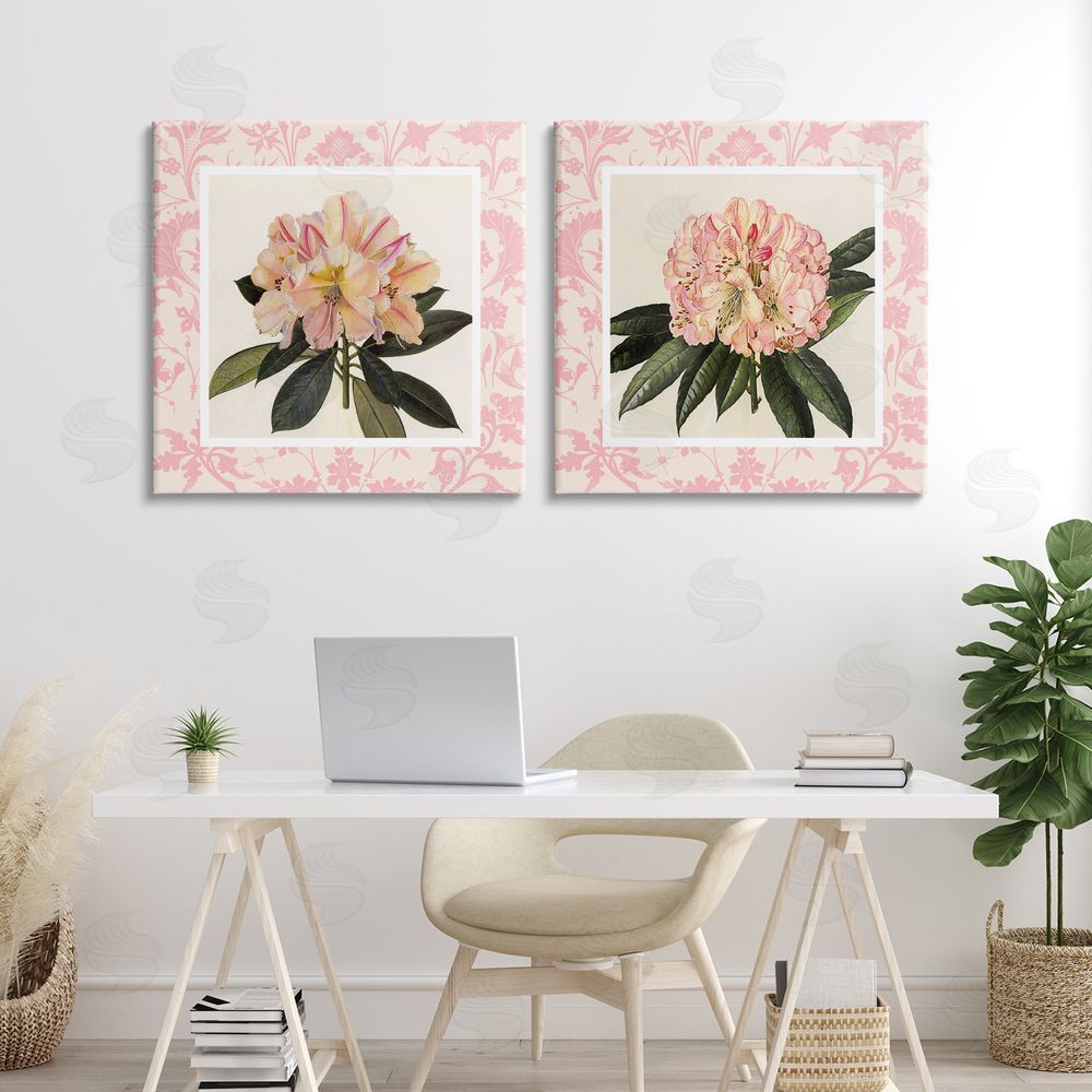Livi Finn Pink Vintage Pattern Botanicals Canvas Wall Art Print in Room
