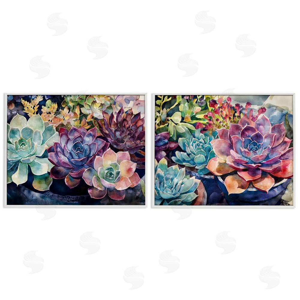 Svetlana Aleynikova Sunny Watercolor Succulents White Framed Giclee Wall Art Print