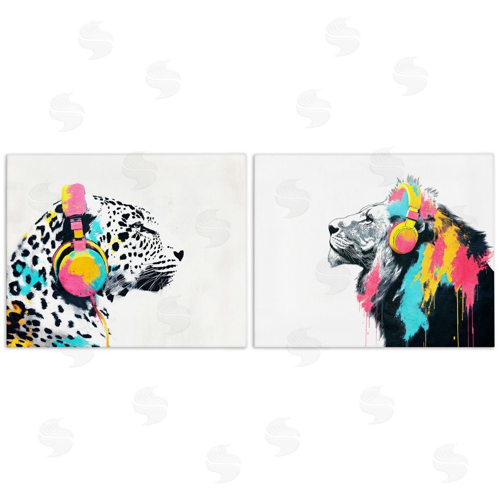 Svetlana Aleynikova Leopard and Lion On Air Stretched Canvas Wall Art Print