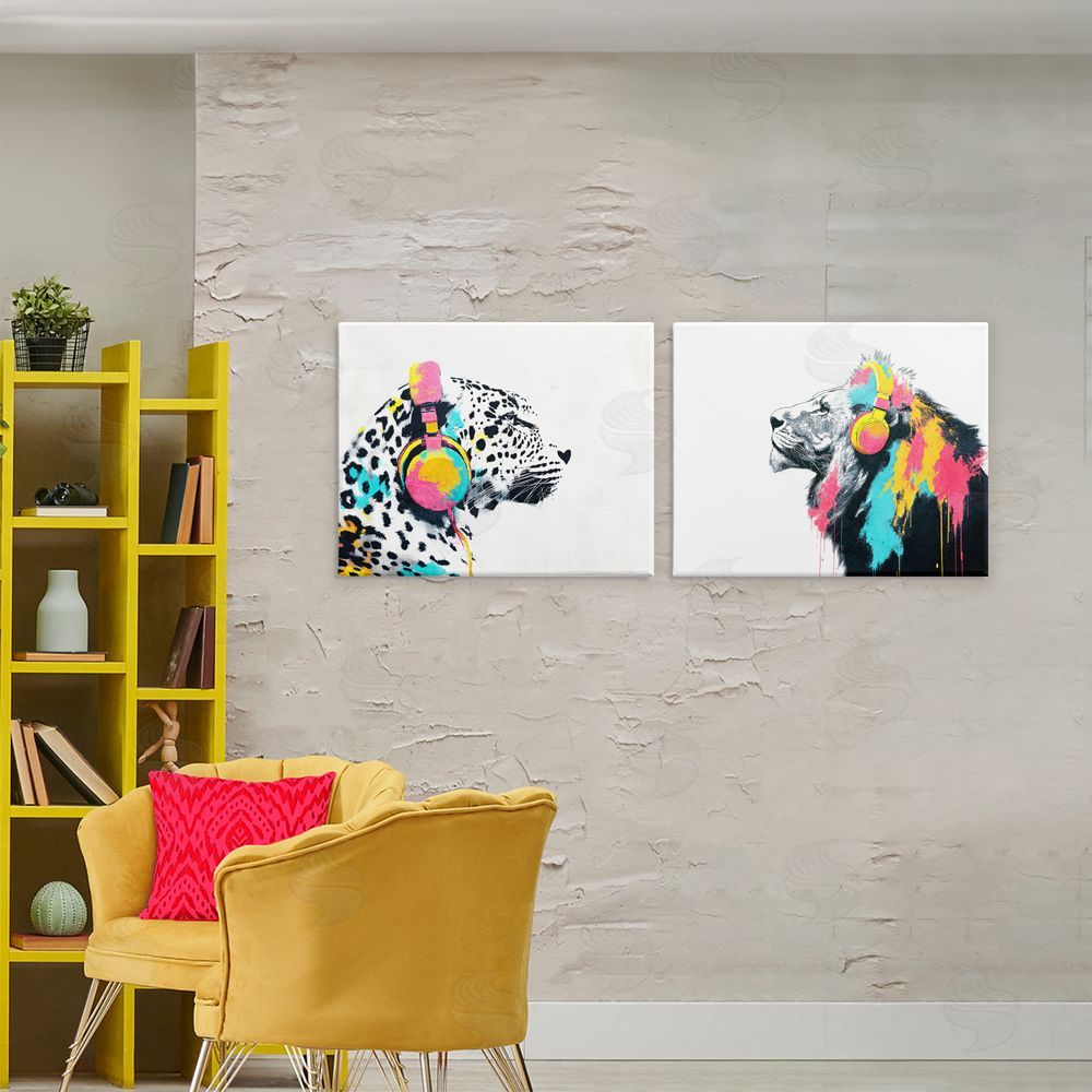 Svetlana Aleynikova Leopard and Lion On Air Canvas Wall Art Print in Room
