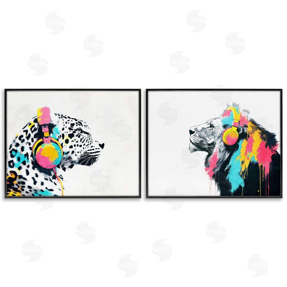 Svetlana Aleynikova Leopard and Lion On Air Black Framed Giclee Wall Art Print