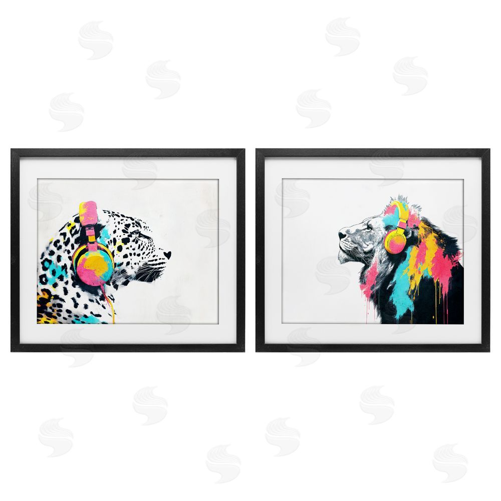 Svetlana Aleynikova Leopard and Lion On Air Black Framed Print Under Glass Wall Art
