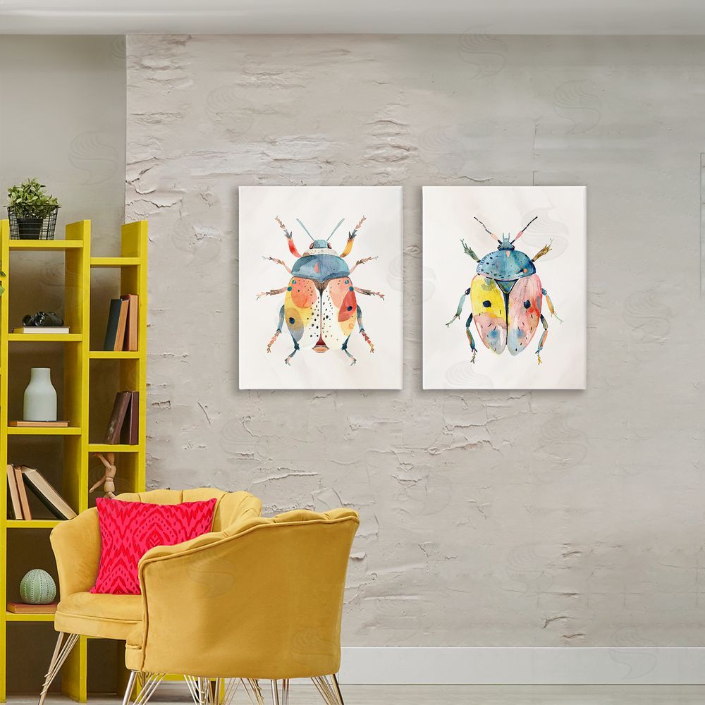 Kim Allen Colorful Boho Beetles Stretched Canvas Wall Art in Room