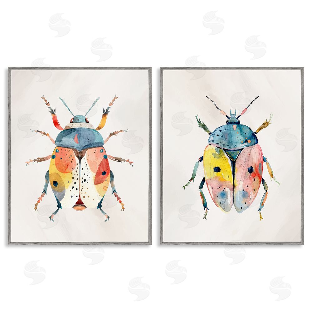 Kim Allen Colorful Boho Beetles Gray Framed Giclee Wall Art Print