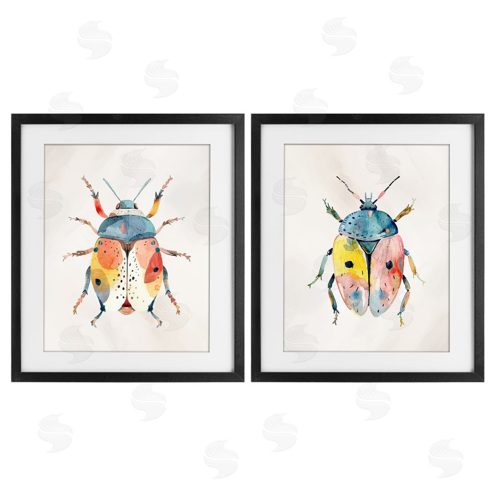 Kim Allen Colorful Boho Beetles Black Framed Print Under Glass Wall Art