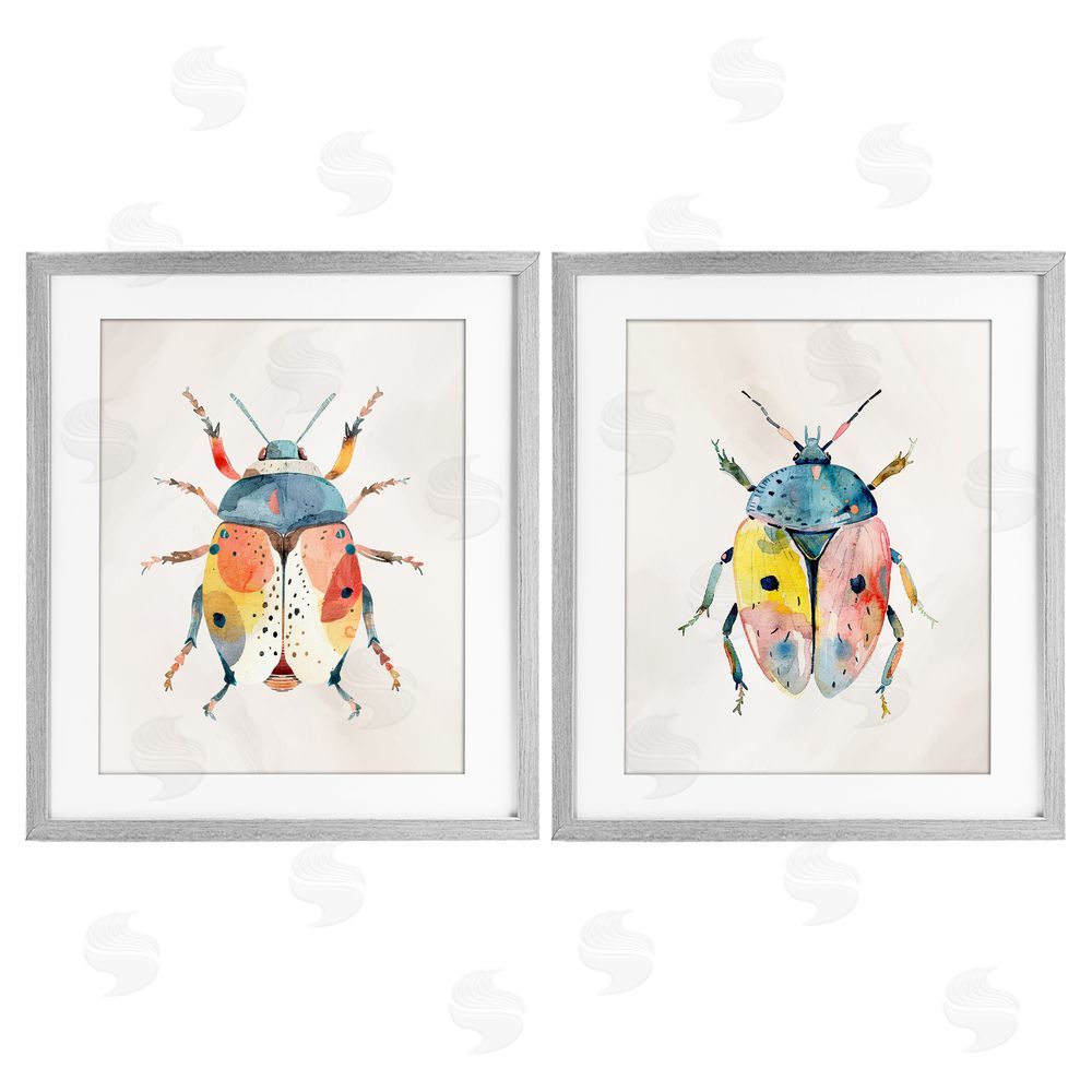 Kim Allen Colorful Boho Beetles Gray Framed Print Under Glass Wall Art