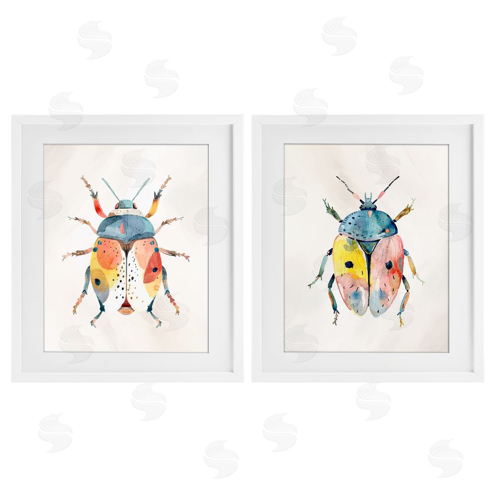 Kim Allen Colorful Boho Beetles White Framed Print Under Glass Wall Art