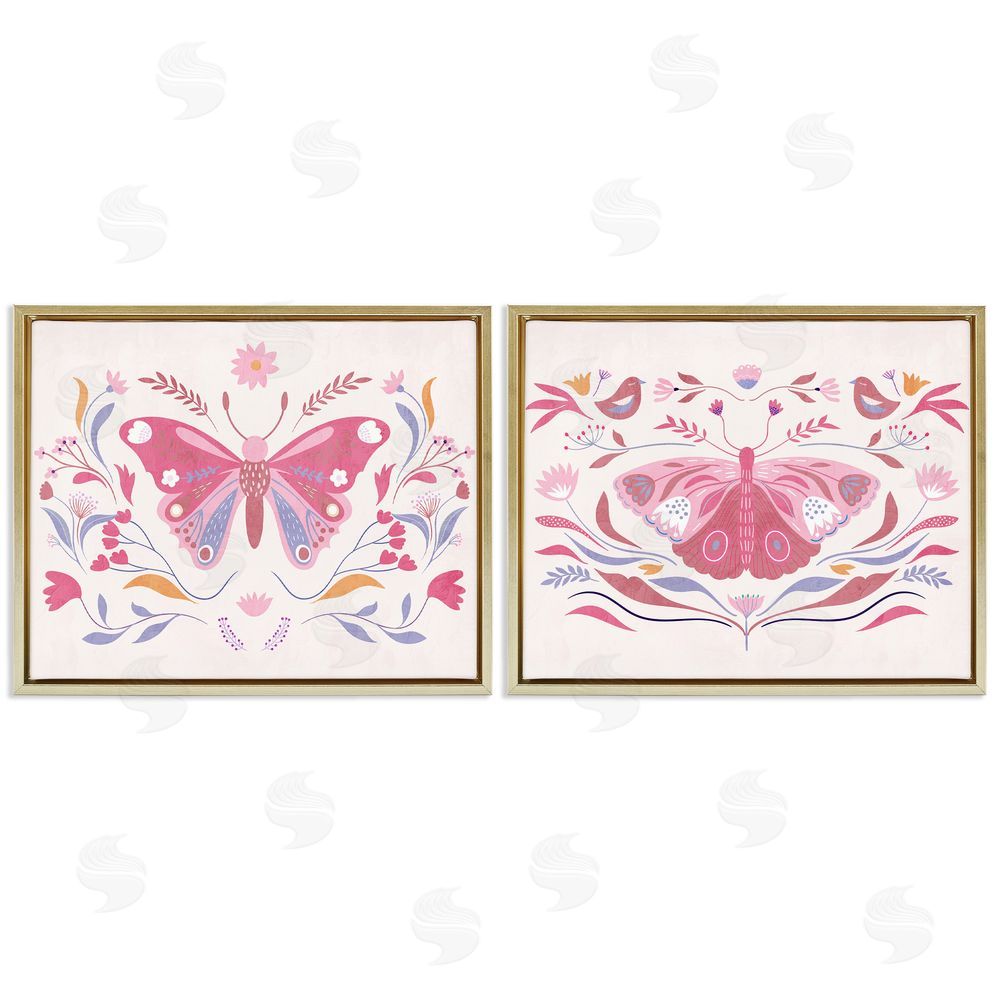 Kim Allen Boho Folk Butterflies Gold Floating Frame Canvas Wall Art Print