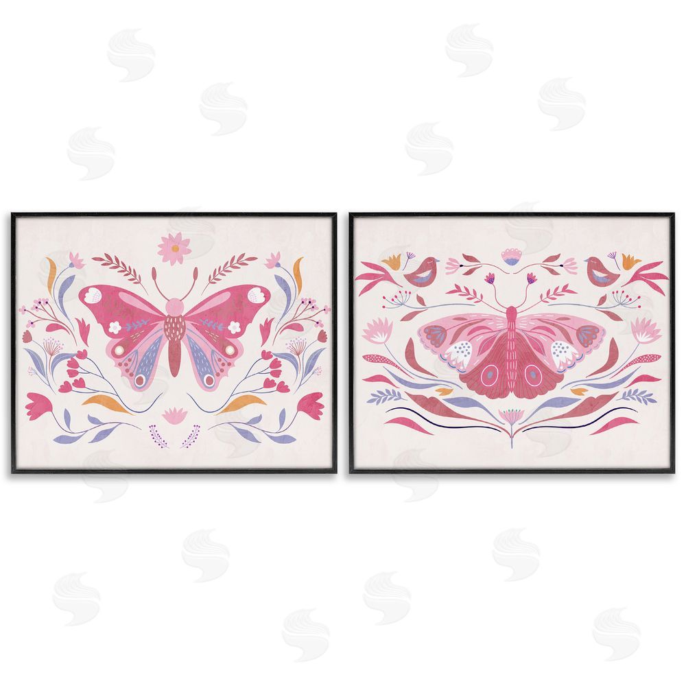 Kim Allen Boho Folk Butterflies Black Framed Giclee Wall Art Print