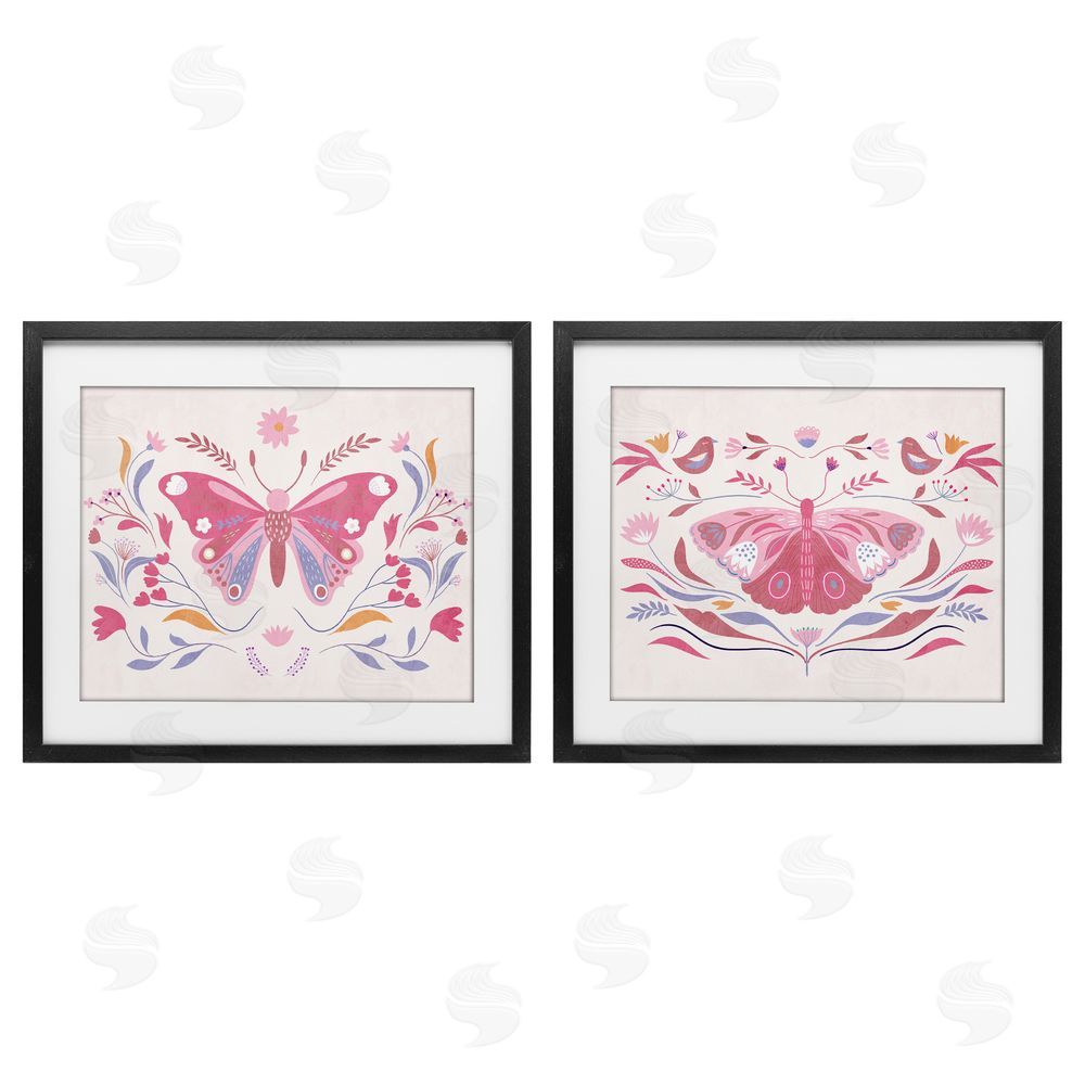 Kim Allen Boho Folk Butterflies Black Framed Print Under Glass Wall Art