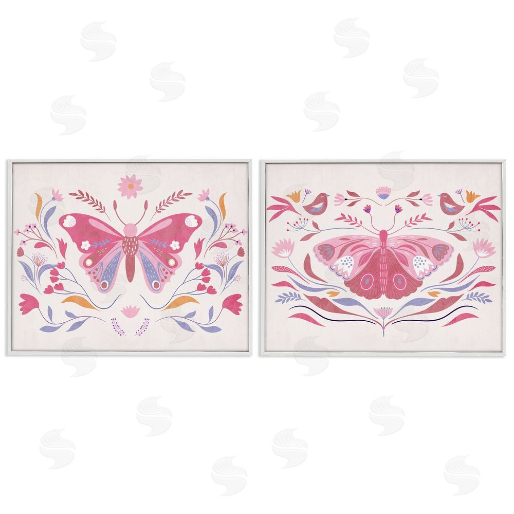 Kim Allen Boho Folk Butterflies White Framed Giclee Wall Art Print