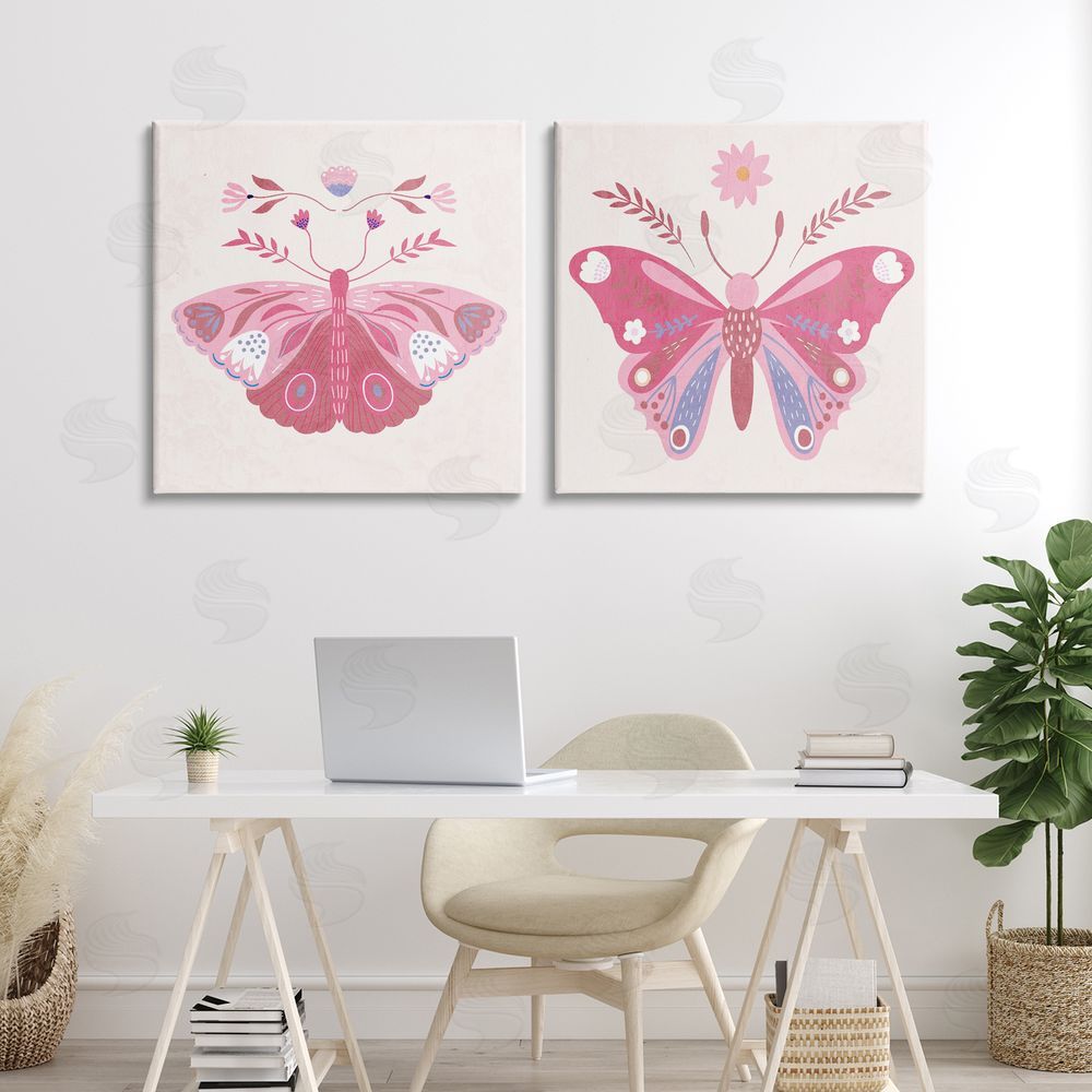 Kim Allen Pink Folk Butterflies Canvas Wall Art Print in Room