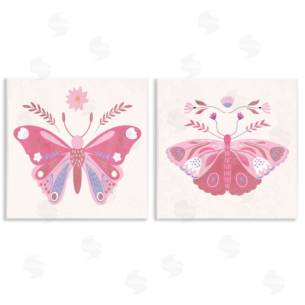 Kim Allen Pink Folk Butterflies Wall Plaque Art Print