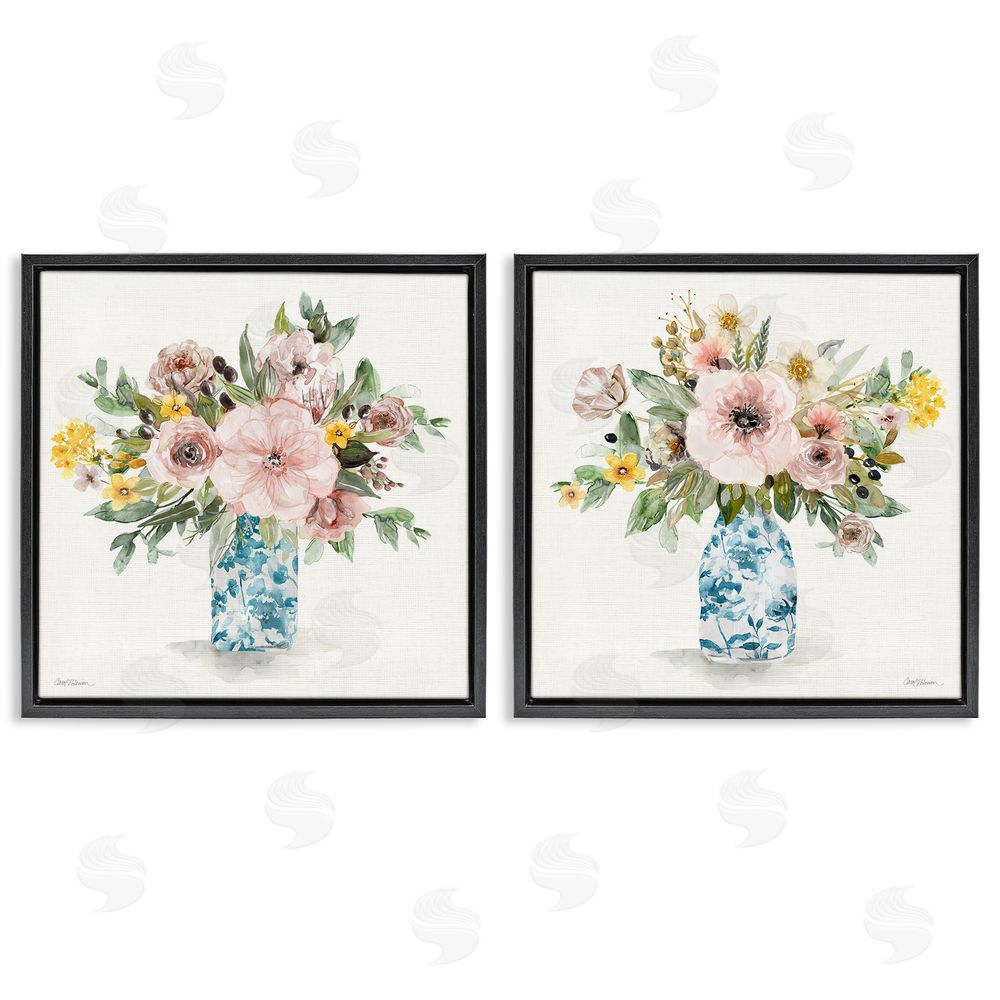 Carol Robinson Summer Chinoiserie Flowers Black Floating Frame Canvas Wall Art Print