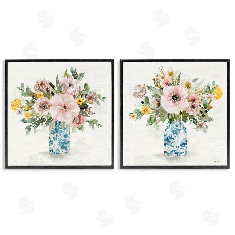 Carol Robinson Summer Chinoiserie Flowers Black Framed Giclee Wall Art Print