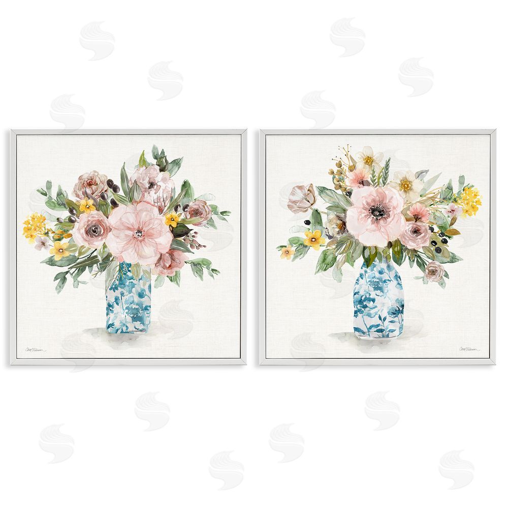 Carol Robinson Summer Chinoiserie Flowers White Framed Giclee Wall Art Print