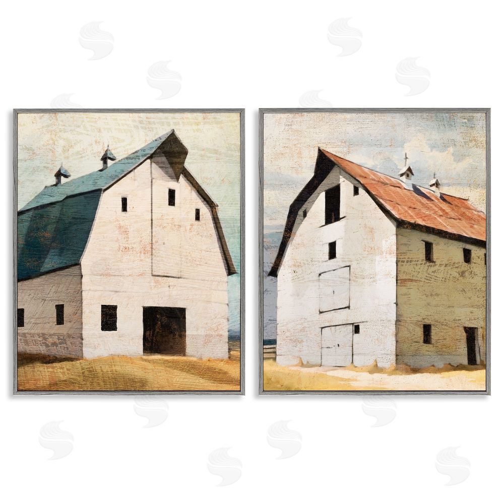 Susan Jill Rustic Big Barns Gray Framed Giclee Wall Art Print