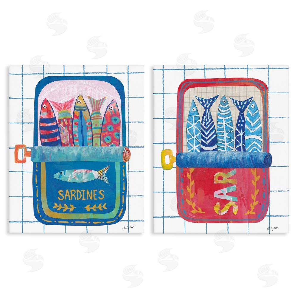 Courtney Prahl Whimsical Silly Sardines Stretched Canvas Wall Art Print