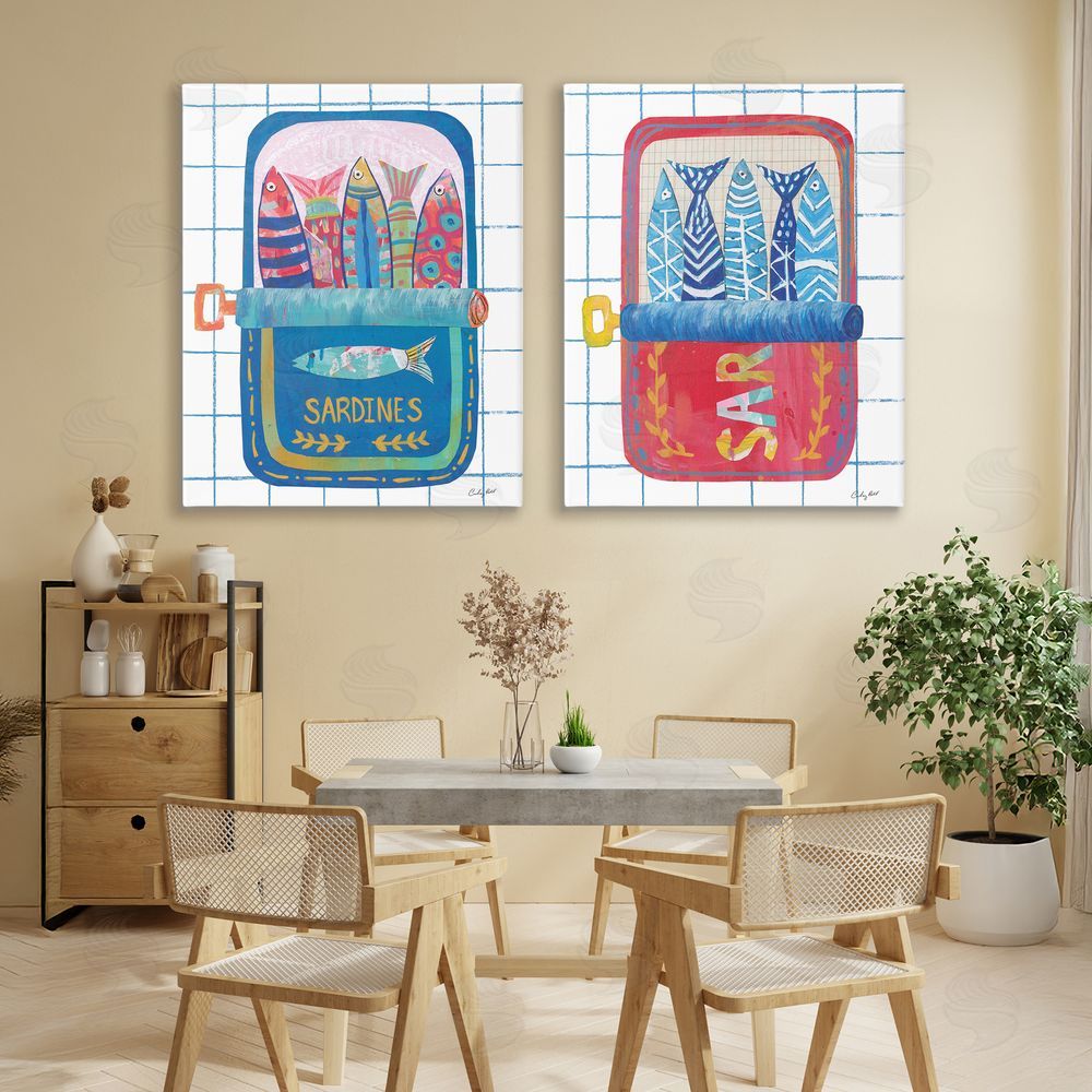 Courtney Prahl Whimsical Silly Sardines Stretched Canvas Wall Art in Room