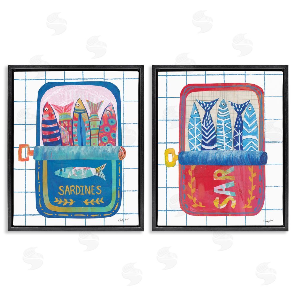 Courtney Prahl Whimsical Silly Sardines Black Floating Frame Canvas Wall Art Print