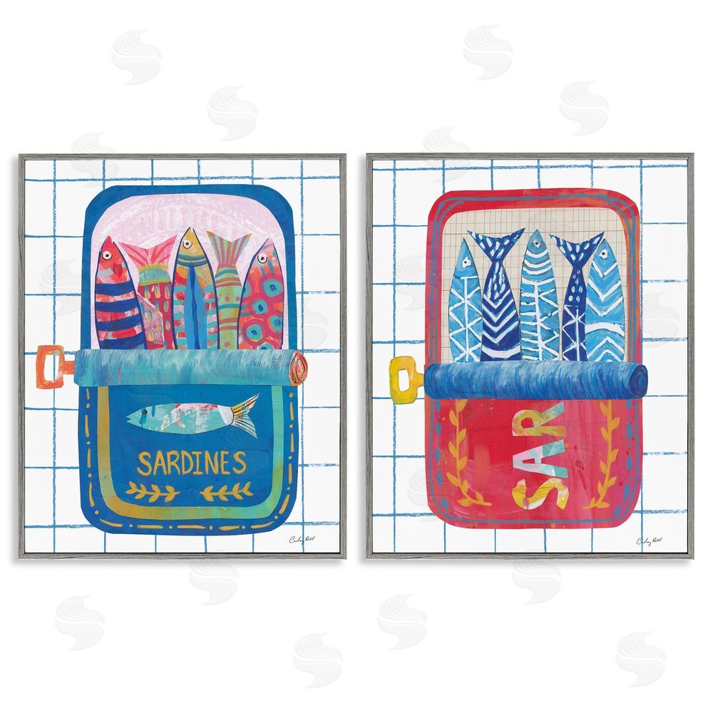 Courtney Prahl Whimsical Silly Sardines Gray Framed Giclee Wall Art Print