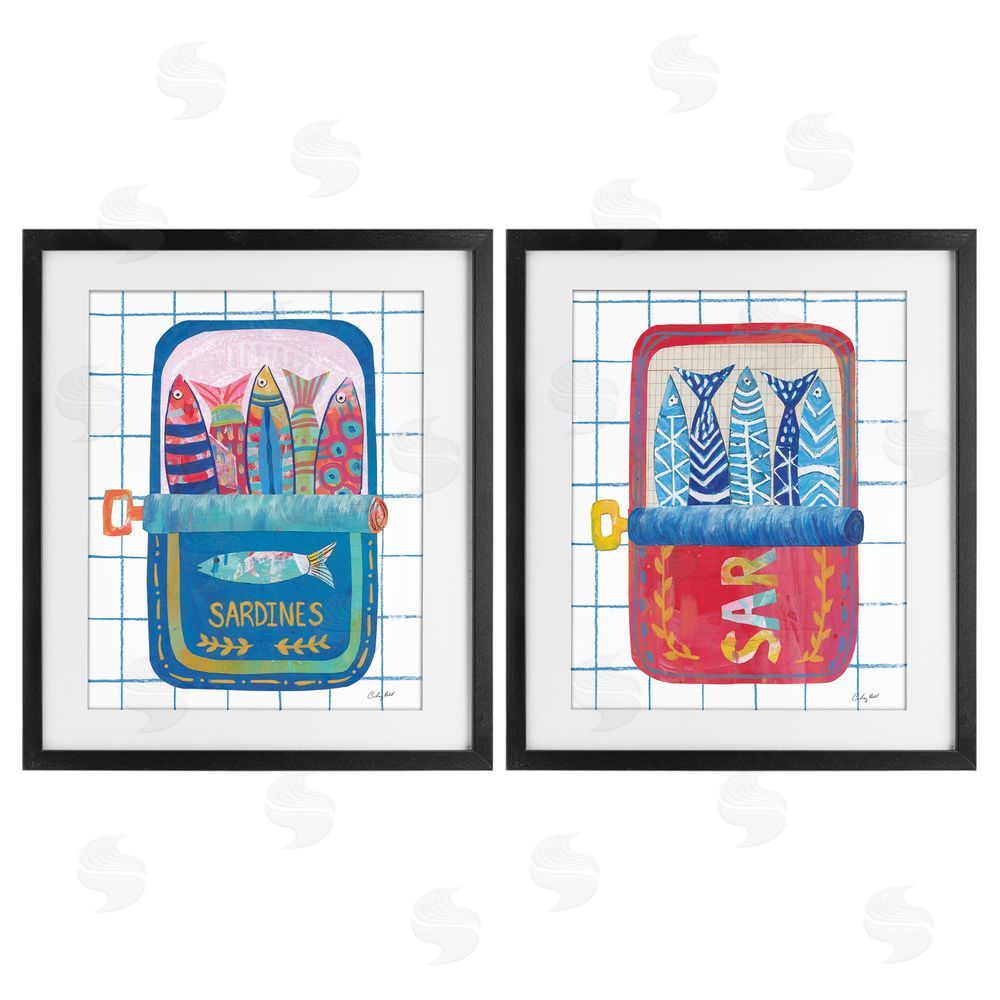 Courtney Prahl Whimsical Silly Sardines Black Framed Print Under Glass Wall Art