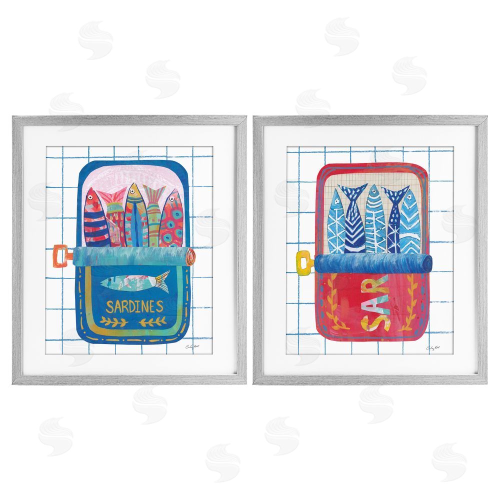 Courtney Prahl Whimsical Silly Sardines Gray Framed Print Under Glass Wall Art