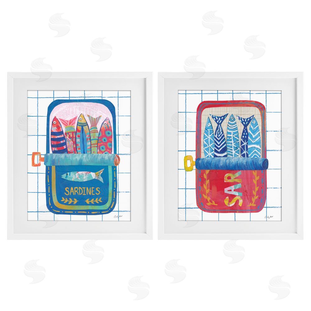 Courtney Prahl Whimsical Silly Sardines White Framed Print Under Glass Wall Art