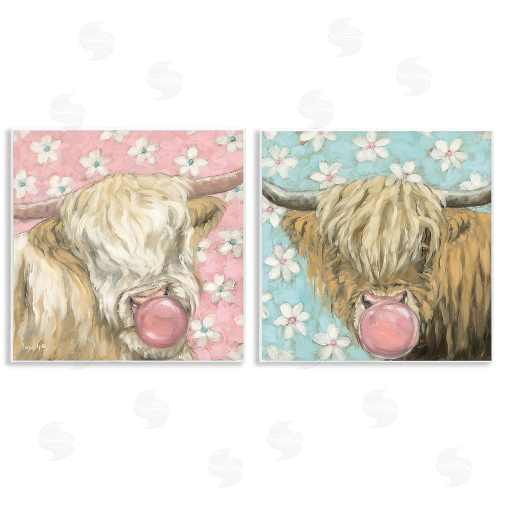 Sara G. Designs Cute Bubblegum Highland Cattles Wall Plaque Art Print