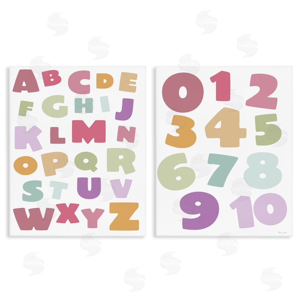 Susan Ball Muted Letters & Numbers Educational Stretched Canvas Wall Art Print