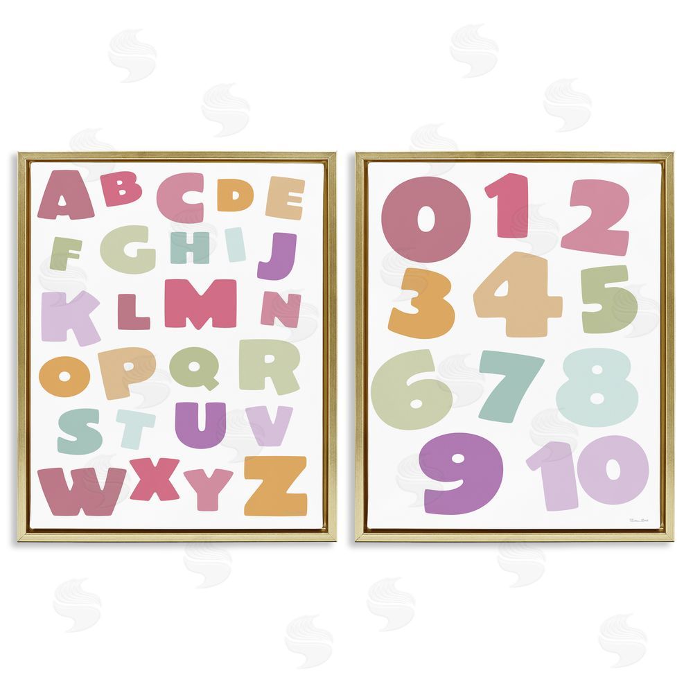 Susan Ball Muted Letters & Numbers Educational Gold Floating Frame Canvas Wall Art Print