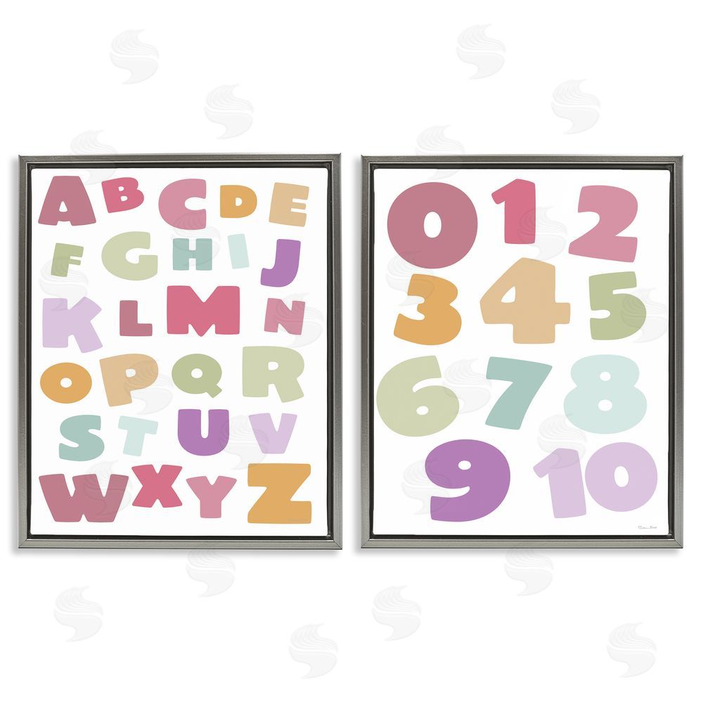 Susan Ball Muted Letters & Numbers Educational Gray Floating Frame Canvas Wall Art Print