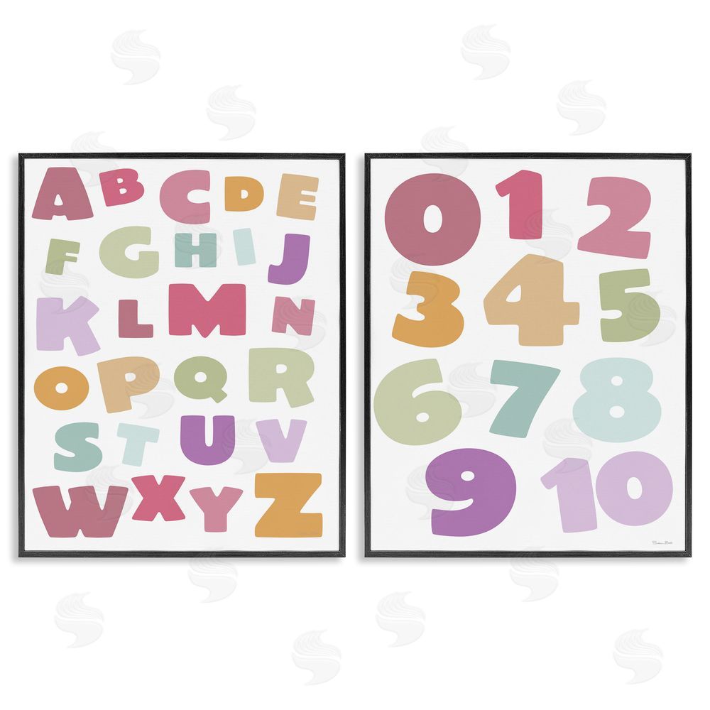Susan Ball Muted Letters & Numbers Educational Black Framed Giclee Wall Art Print