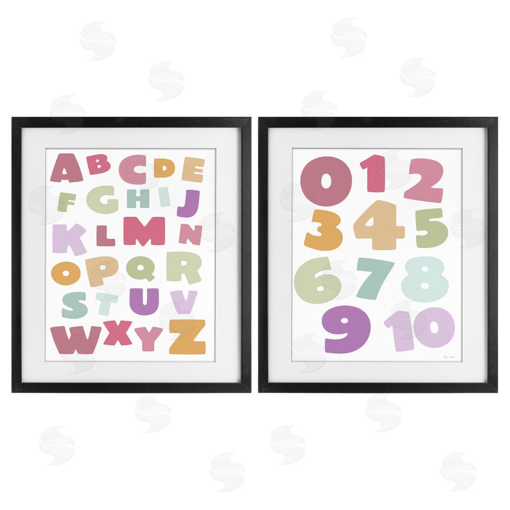 Susan Ball Muted Letters & Numbers Educational Black Framed Print Under Glass Wall Art