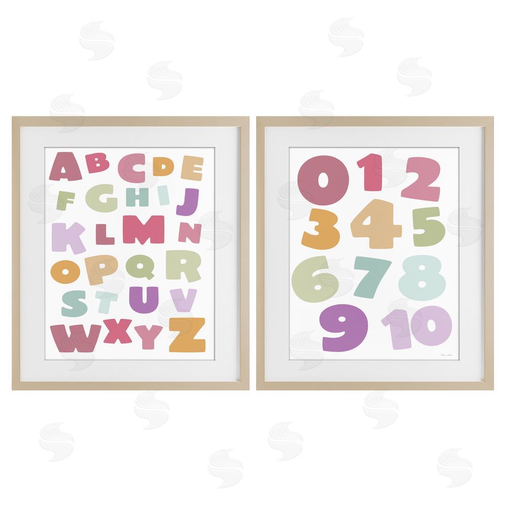 Susan Ball Muted Letters & Numbers Educational Birch Framed Print Under Glass Wall Art